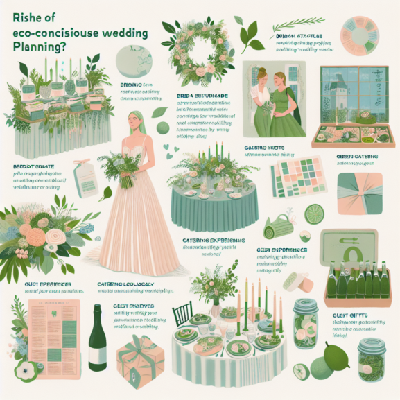 A serene outdoor wedding ceremony setting, surrounded by lush greenery and seasonal flowers, with elegantly laid out seating and eco-friendly decorations.