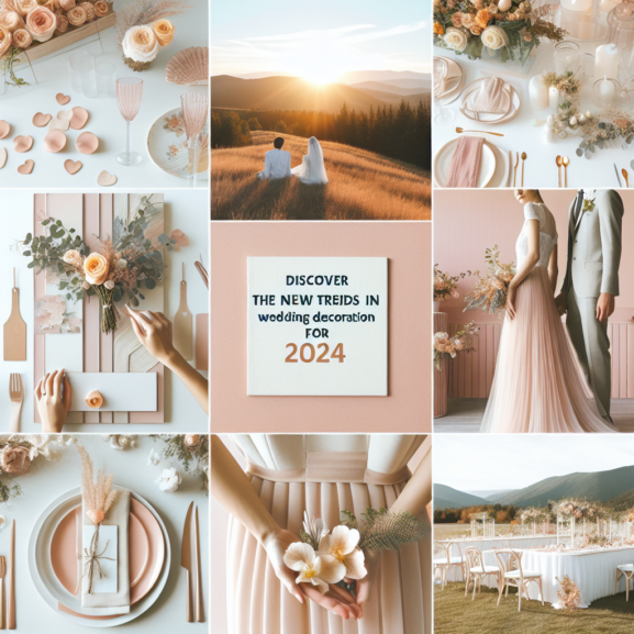 A beautifully decorated outdoor wedding venue, set in a lush garden. The setup includes wooden elements, pastel-colored flowers, and ambient lighting that creates a romantic and natural atmosphere, with a view of a scenic backdrop.